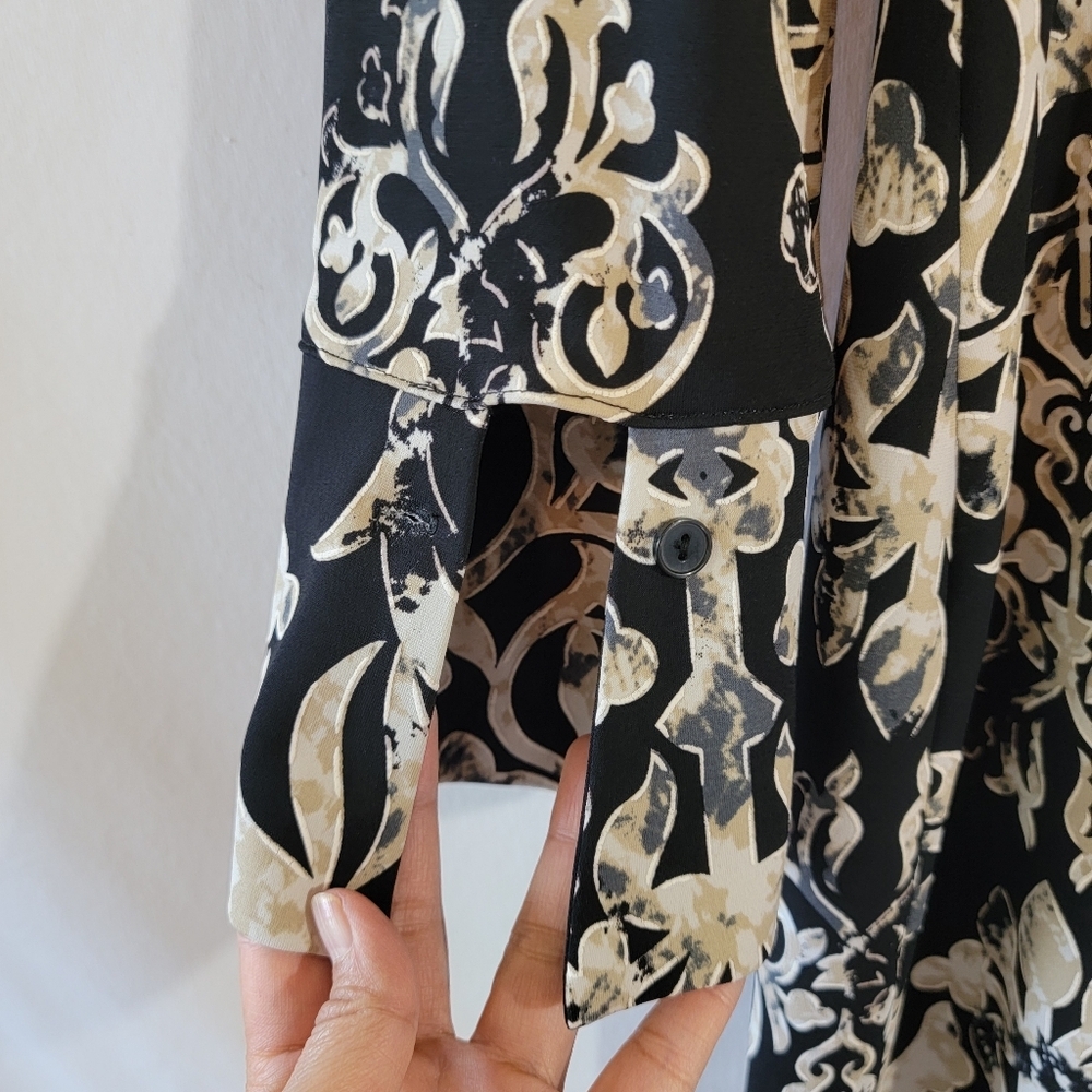 NWT Joseph Ribkoff Black Cream Tie Knot Faux Wrap Sheath Dress Sz 6 Stretchy - Picture 10 of 12